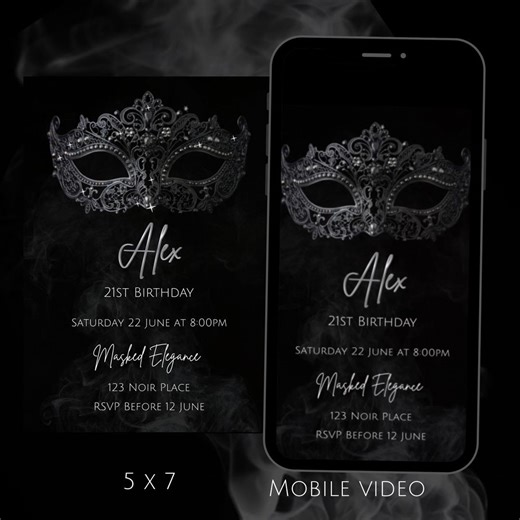 Animated Masquerade Birthday Invitation: Black Tie Elegance (digital Download) - Etsy