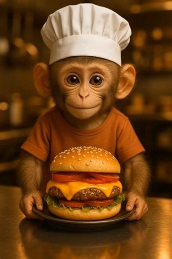 MINI CHEF MILO😋🍔 #MonkeyStory #cooking #funny #TrendingNow #viral #monkey #foryou #minichef