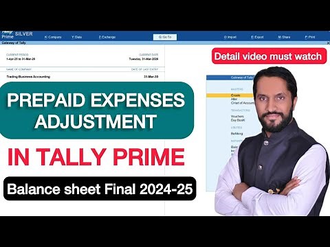 Prepaid Expenses Adjustment in Tally Prime | Prepaid Insurance Expense Entry in Tally prime
