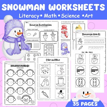 Snowman Worksheets-Literacy, Math, Science, Art Preschool and Kindergarten