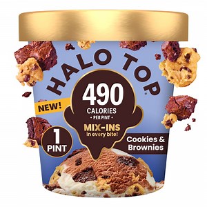 Halo Top Cookies & Chocolate Brownies Light Ice Cream, Lower Calorie Frozen Dessert Pint, 16 fl oz