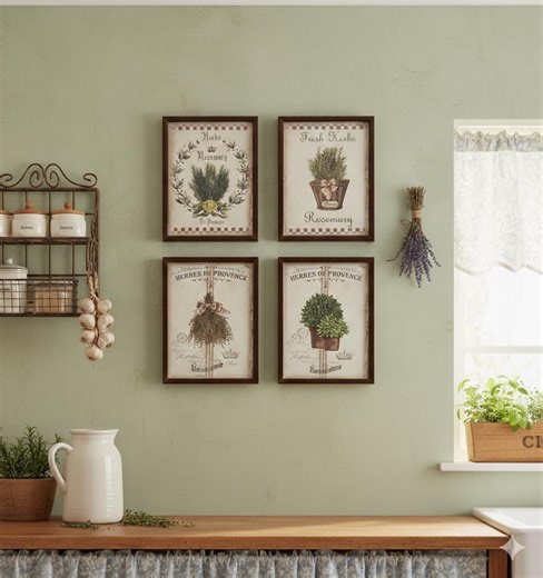 French Country Herb Botanical Art Prints, Farmhouse Kitchen Decor, Set of 4 - Etsy