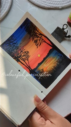 Easy sunset acrylic painting 🎨#easyacrylicpaintingideas #acrylicscenery #sunsetpainting