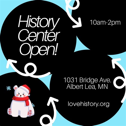 The History Center is open from 10 am to 2 pm today, and it's FREE in honor of Rebecca and Charles Stephenson! 🥳 Browse the exhibits, bring the kids to play in the interactive play area or admire the Herfindahl Gallery at your leisure. 🎨 | History Center of Freeborn County