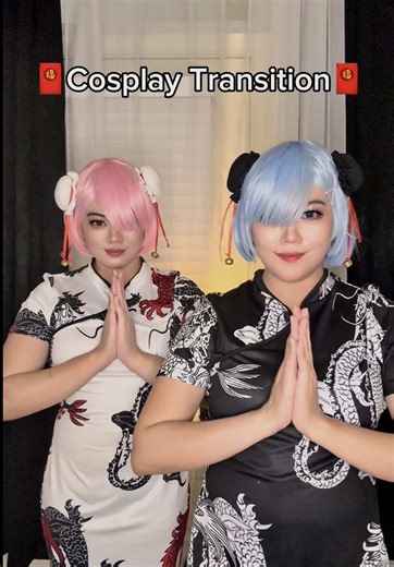 𝗥𝗲:𝗭𝗲𝗿𝗼 𝗥𝗔𝗠 𝗮𝗻𝗱 𝗥𝗘𝗠 🩷💙 Chinese trend cosplay transition for Lunar New Year✨ #anime #twins #chinesetrend #fyp #foryoupage