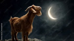 Goat are looking at the Moon, background of Eid al-Adha