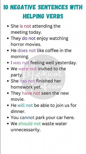 "10 Negative Sentences with Helping Verbs to Strengthen Your Grammar Skills 🚫📚"