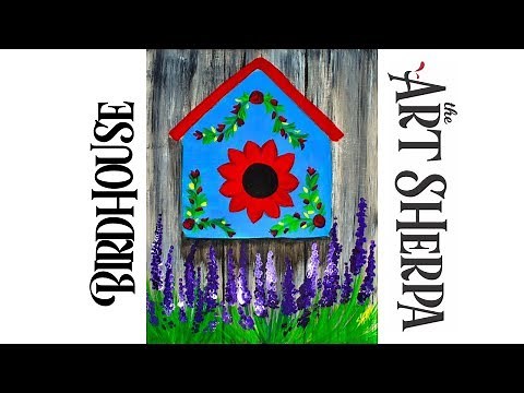 How to paint Acrylic Bird house with Lavender Easy | TheArtSherpa