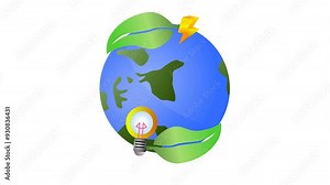Green Energy Cartoon Animation in Transparent Background. Seamless Loop. Suitable for Sustainable Nature and Earth Day Video Content