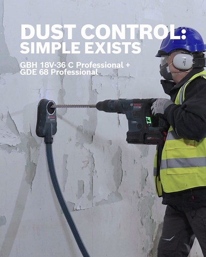 Forget the hassle—our GDE 68 Professional makes dust extraction a breeze. With easy attachment directly onto walls and flexibility for various working positions, it's your go-to solution for large drilling diameters, boasting up to 97% dust reduction*. Experience convenience firsthand: https://utm.io/ugKu7 *Up to 97% dust capture rate when using GDE 68 Professional | Bosch Professional Power Tools and Accessories