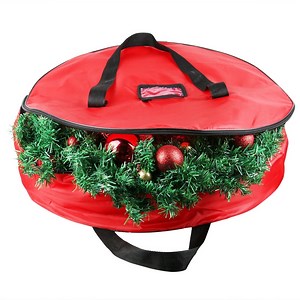 Red Holiday Christmas Wreath Storage Bag For 36" Inch Wreaths with Zipper Heavy Duty Xmas Wreath Container