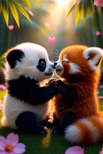Baby Panda & Red Panda Nose Kiss ❤️ Heart-Melting Moment