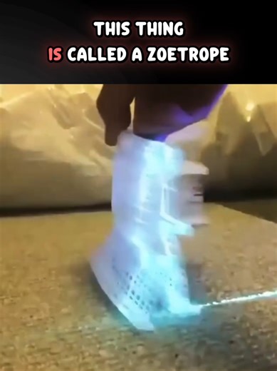 This stop-motion illusion is called a zoetrope While this version uses 3d printed shapes and light, the original zoetropes were optical toys introduced in the 1800's that worked by showing a rapid succession of pictures through slits in a cylinder Optical engineer Cory Boone breaks down weird optics facts and how light is used to do amazing things in these short, educational videos Introduce a kid in your life to science and optics with the Larry Laser kids' books, available through Amazon and t