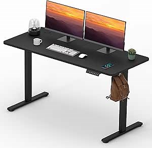 Adjustable Stand Up Desk with Memory Preset, Standing Desks 55 x 24 Inch Electric Home Office Desk Computer Workstation Splice Black Top + Black Frame