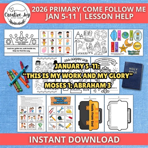 2026 Primary Come Follow Me Lesson Help | January 5-11 | This is My Work and My Glory – LDS Old Testament Activities (moses 1, Abraham 3) - Etsy UK