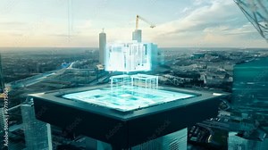 "Innovative architecture and civil engineering plan for a building construction project, featuring a creative graphic design that illustrates city infrastructure development by engineers"