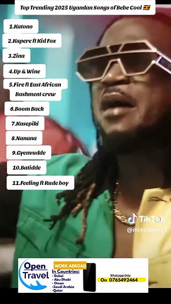 what's your favourite song of Bebe Cool that keeps you dancing? @Bebe Cool #uganda #trendingugandansongs #ugandahits #bebecool #bebecoolmusic playlist 🥇 Katono 🥈 Kapere ft Kid Fox 🥉 Zina 4️⃣ Up & Wine 5️⃣ Fire ft East African Bashment Crew 6️⃣ Boom Back 7️⃣ Kasepiki 8️⃣ Nanana 9️⃣ Gyenudde 🔟 Batidde 1️⃣1️⃣ Feeling ft Rude Boy 1️⃣2️⃣ Byafayo 1️⃣3️⃣ Wakayina 1️⃣4️⃣ Dede 1️⃣5️⃣ Sente 1️⃣6️⃣ Don’t Stop 1️⃣7️⃣ For Real ft Apass 1️⃣8️⃣ Embozi Za Malwa 1️⃣9️⃣ Big Size remember to Follow my channel 