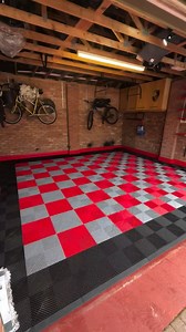 👀 Garage makeover process from start to finish with 🆕 RED SKIRTING!!! If you’d like your skirting a different that’s not a problem! 👌😉 #garage #garagesale #floor #floortiles #tradie #trade #uplift #makeover #asmr #satisfying | Garage Style Ltd