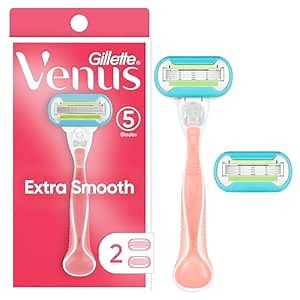 Gillette Venus Extra Smooth Razor for Women, Includes 1 Reusable Razor Handle + 2 Refills, Ergonomic No-Slip Gel Handle and Shower Holder, Holiday Gifts for Women