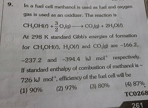 In a fuel cell methanol is used as fuel and oxygen gas is used ... | Filo