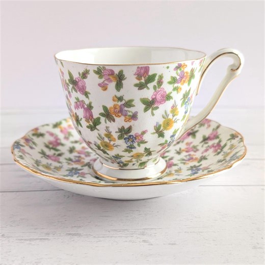 Vintage Princess Anne Floral Chintz Teacup and Saucer, English Bone China - Etsy