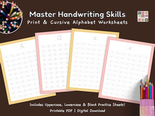 Alphabet Tracing Worksheets for Kids | Print & Cursive Handwriting | A to Z Uppercase Lowercase Letter Writing Worksheet for Early Literacy - Etsy