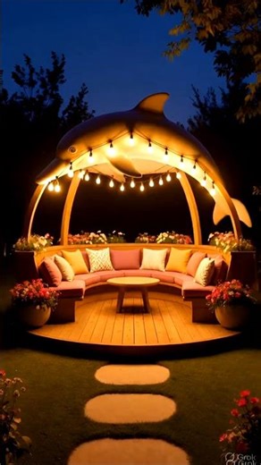 Amazing Dolphin Garden Lounge Build | Backyard Transformation Timelapse 🐬✨#shortvideo