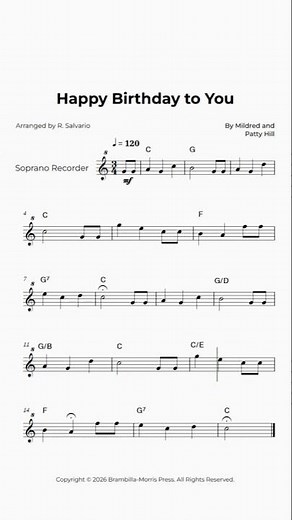 Happy Birthday to You - Soprano Recorder #sheetmusic