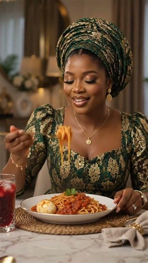 Elegant Nigerian Lady Enjoys Spaghetti, Stew & Egg 🍝🥚 | Authentic Nigerian Food Experience #cooking