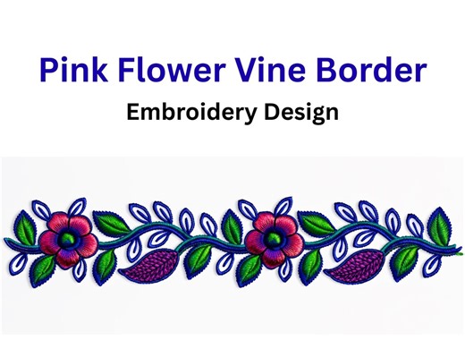 Pink Flower Vine Border Embroidery Design | Seamless Floral Saree Border Pattern (digital Download) - Etsy