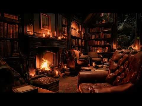 Cozy Old Library Fireplace Ambience with Gentle Fire Sounds for Study and Relaxation