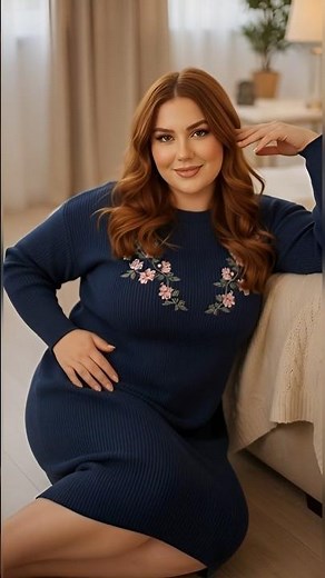 Plus Size Sweater Dress Navy Floral #PlusSizeFashion #CurvyStyle #WinterFashion 😍🌸🌷❤️