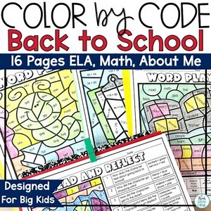 Reading Color by Number Code Grammar Coloring Pages Sheets ELA Math