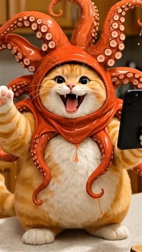 😂Funny octopus costume🐙 #aicat #aicatvideo #orangecat #cartoon #funnycats #fatcat
