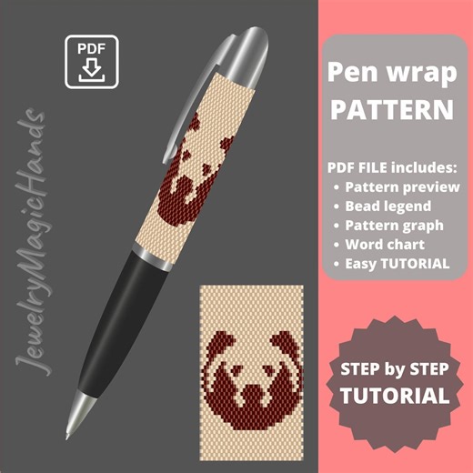 Pen Wrap Pattern | Step by Step TUTORIAL | Funny Pen Cover | Beaded Peyote Stitch PDF Digital | Handmade Gift for Her - Etsy UK