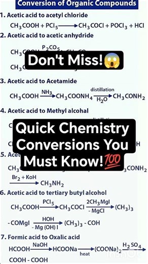 Must Know Chemistry Conversions for Your Exam🔥💯 #organicchemistry #chemistry #education #shorts