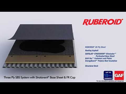 Ruberoid Three Ply SBS System with Stratavent Base Sheet & FR Cap | GAF Illustration