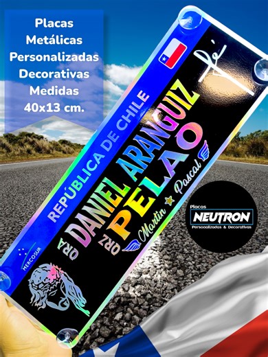 Placa Patente Personalizada y Decorativa para los parabrisas de camiones. Diseño Mercosur República de Chile. Creadas en Metal Galvanizado y Vinilo de corte Adhesivo. Medidas 40x13 cm. #fe #caradejesus #placasneutron #chile