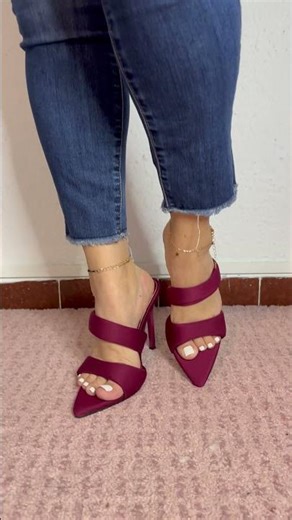 Burgundy High Heels Mules with Jeans