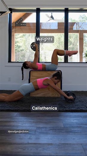 Calisthenics vs weights: Ab roll out vs. supine 9090 weighted pullover Both: work your core (anti extension strength) and shoulders (focusing on straight arm strength) Ab roll out: can make easier by reducing the range, can make harder by performing on feet 9090 weighted pullover: easy to make it easier/harder by inc/dec weight, requires less core demand vs. the ab roll out Train with me in the Paradigm of Perfection Train app where you can train with both calisthenics and/or weights depending o