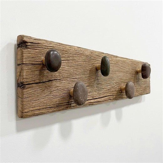 Driftwood Coat Rack Wall Mount Art Natural Pebble Reclaimed Wood Clothing Rack Hat Hanger - Etsy