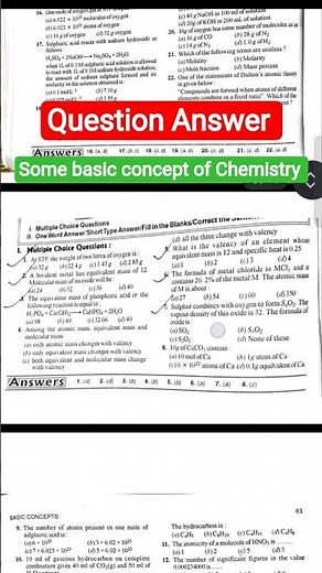 Class 11 Chemistry Chapter 1 | MOST IMPORTANT QUESTIONS ANSWER | Some Basic Concepts of Chemistry
