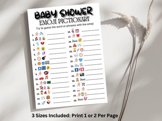 Baby Shower Emoji Pictionary Game, Fun Baby Shower Game, Printable Guessing Game, Baby Word Game, Baby Shower Activity, 30 PHRASES, BG121 - Etsy
