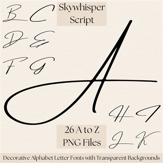 Skywhisper Script Alphabet Letters PNG – Elegant Handwritten Script Font, A–Z Decorative Uppercase Letters, Transparent Background Clipart - Etsy Australia