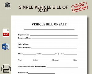Vehicle Bill of Sale Printable / Simple Editable, Fillable Template/ Car Sale Agreement/ Auto Bill of Sale/ Word and Pdf Formats 2 Size - Etsy