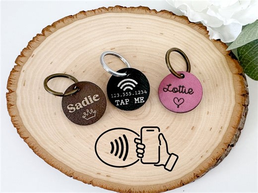 Personalized Faux Leather Smart Pet Tag: Quiet Dog Cat ID Tag - Etsy