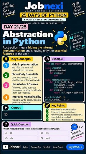 🐍 Day 21/25 – Abstraction in Python | OOP Explained 🚀 | Jobnexi