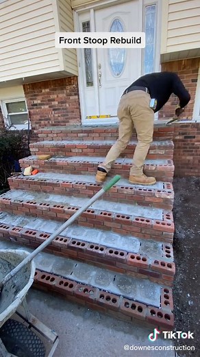 Front Stoop Rebuild part 5 #fyp #downesconstruction #HausLabsFoundation #diy #construction #constructiontok #frontstoop #rebuild #limestone #trending #viral #masonry #bluecollar #stepbystep #fypシ #foryoupage #instrumental #buildNJ