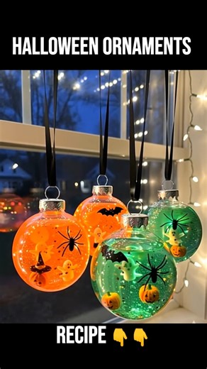 Ghoulish Glitter Shaker Ornaments Ingredients & Materials : Clear Fillable Ornament: Plastic preferred for safety Liquid Base Mix: 2 tablespoons clear liquid glue (PVA) 1 tablespoon warm water Color: 1–2 drops liquid food coloring (orange or green) Suspended Elements: ½ teaspoon fine glitter (Halloween mix) Pinch of chunky confetti (stars, bats, etc.) 3–5 tiny charms (spiders, ghosts, pumpkins — anything that fits inside) Tools: Small funnel (for easy filling) Small mixing cup Super glue or hot 