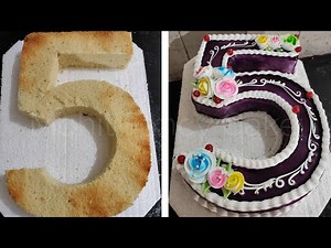 5 Number Blueberry Cake Design || How To Five Number Cake Cutting